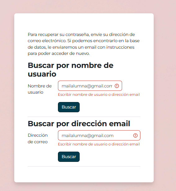 Ejemplo de error por rellenar los dos campos